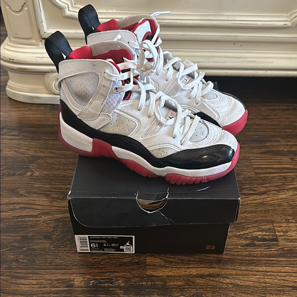 Kids White and Red High-Top Sneakers